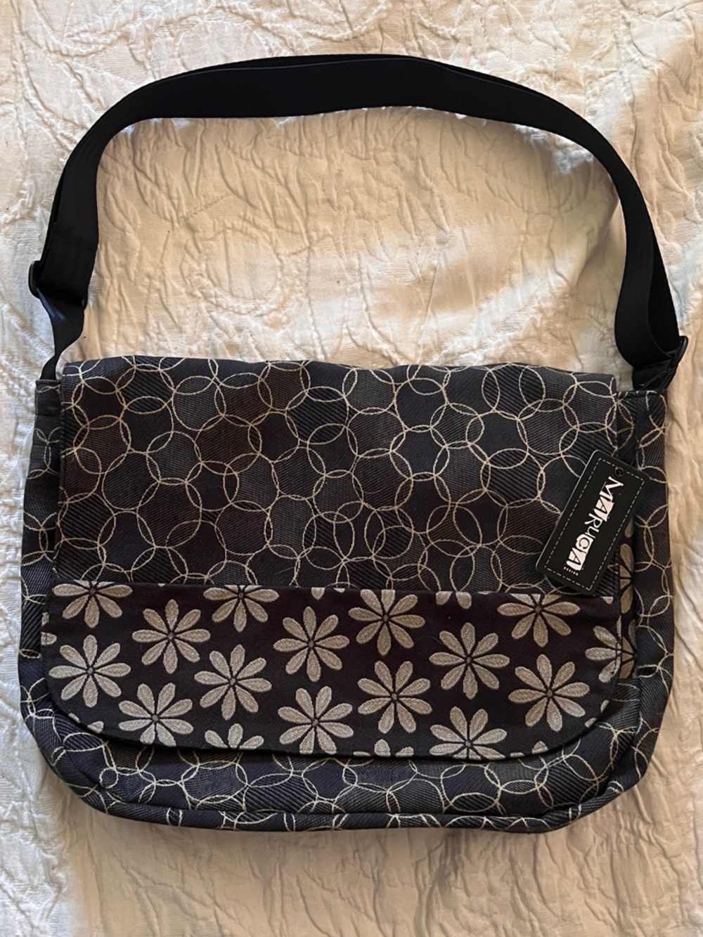 Maruca Boutique Floral Circles Brown Tan Boho Crossbody Bag